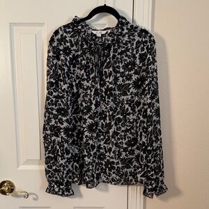 Boden Black & White Floral Tie-Front Blouse size 14